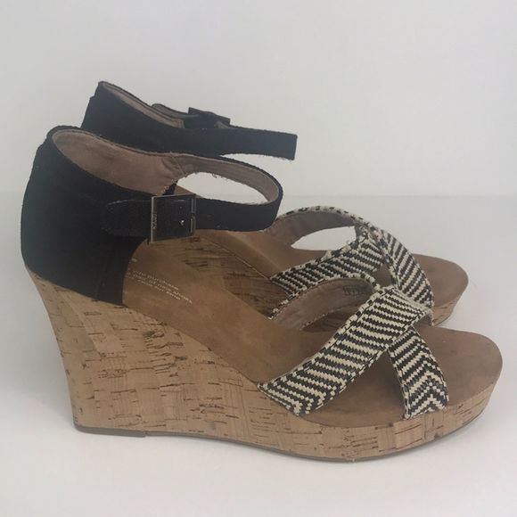Toms Shoes - TOMS Sienna Cork Striped Platform Wedge Sandals 9